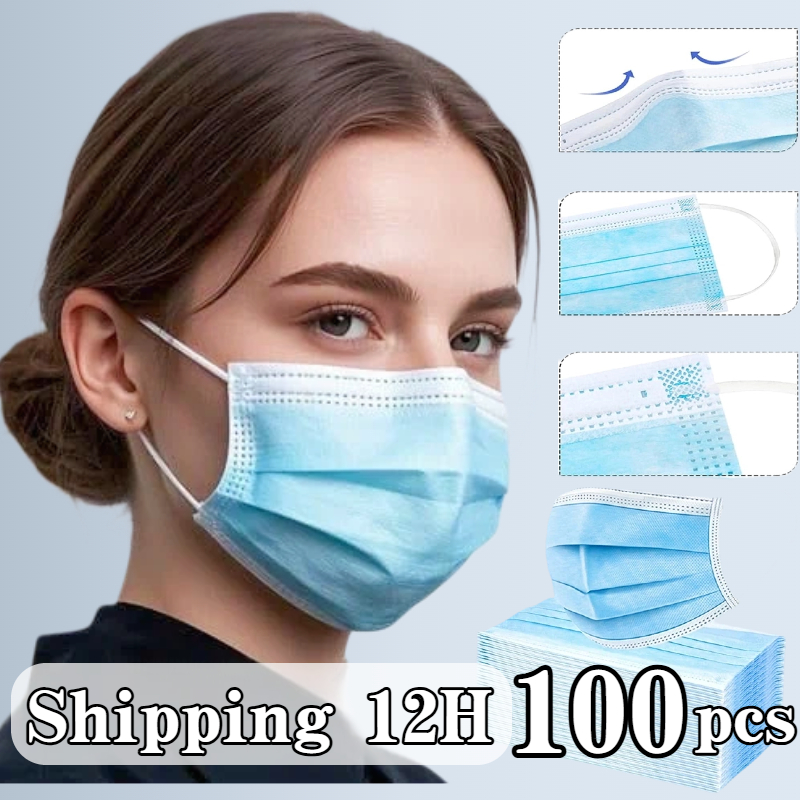 Disposable Mask Blue - Máscara protetora descartável azul 100pcs -3