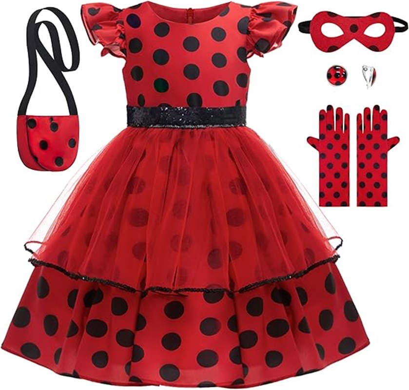 Kids Face Mask - Meninas cosplay traje bolinhas vestido vermelho