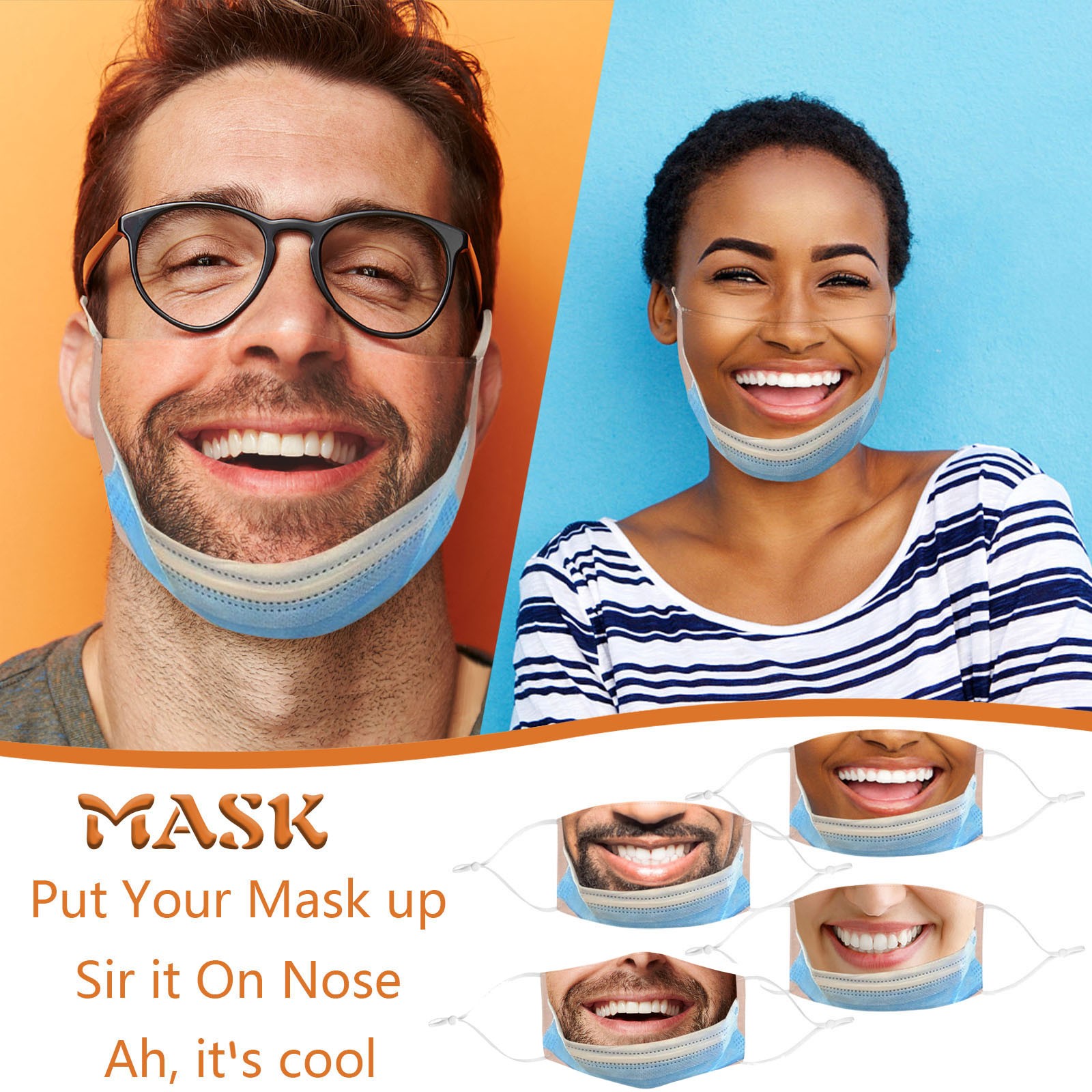 Cloth Face Mask Washable - Adulto engraçado máscara de boca engraçado