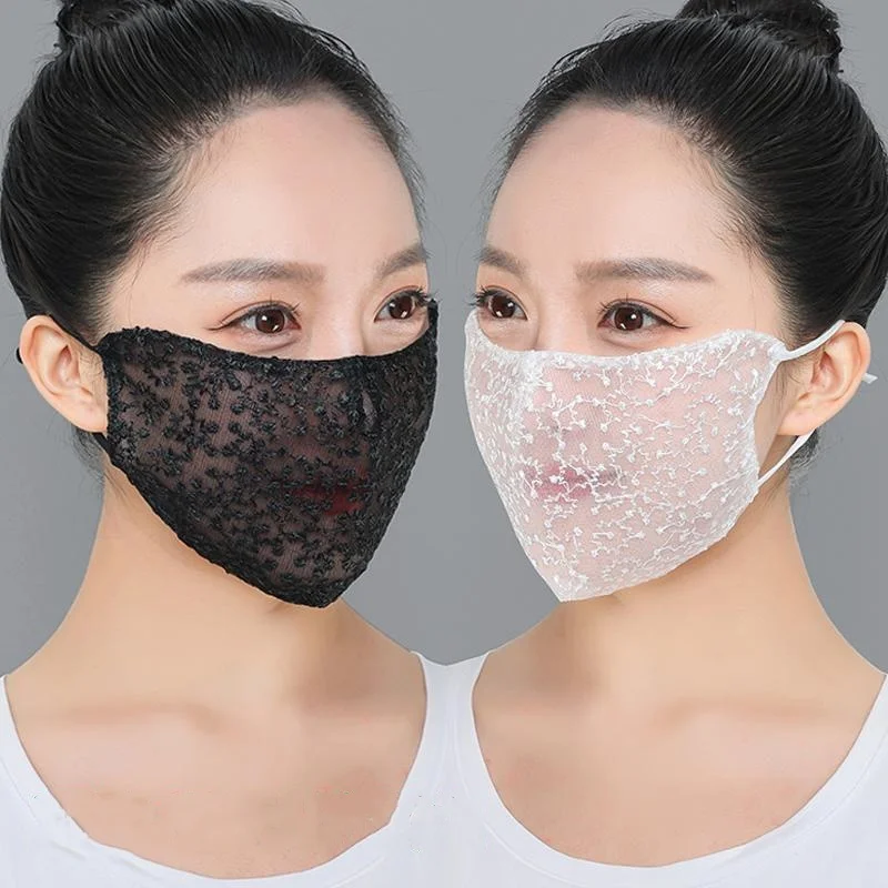 Cloth Face Mask Washable - Máscara facial de renda preta e