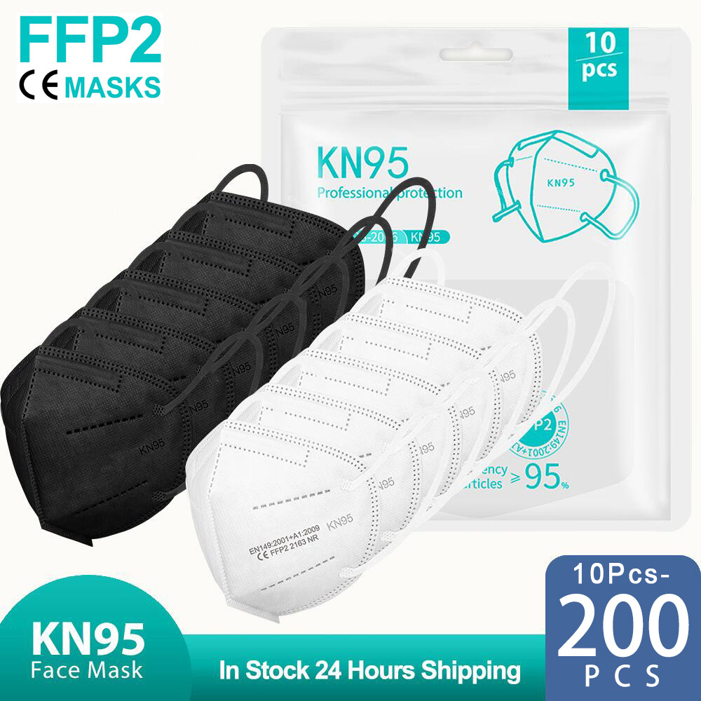 Disposable Surgical Mask - 10-200 peças mascarillas fpp2 preto kn95