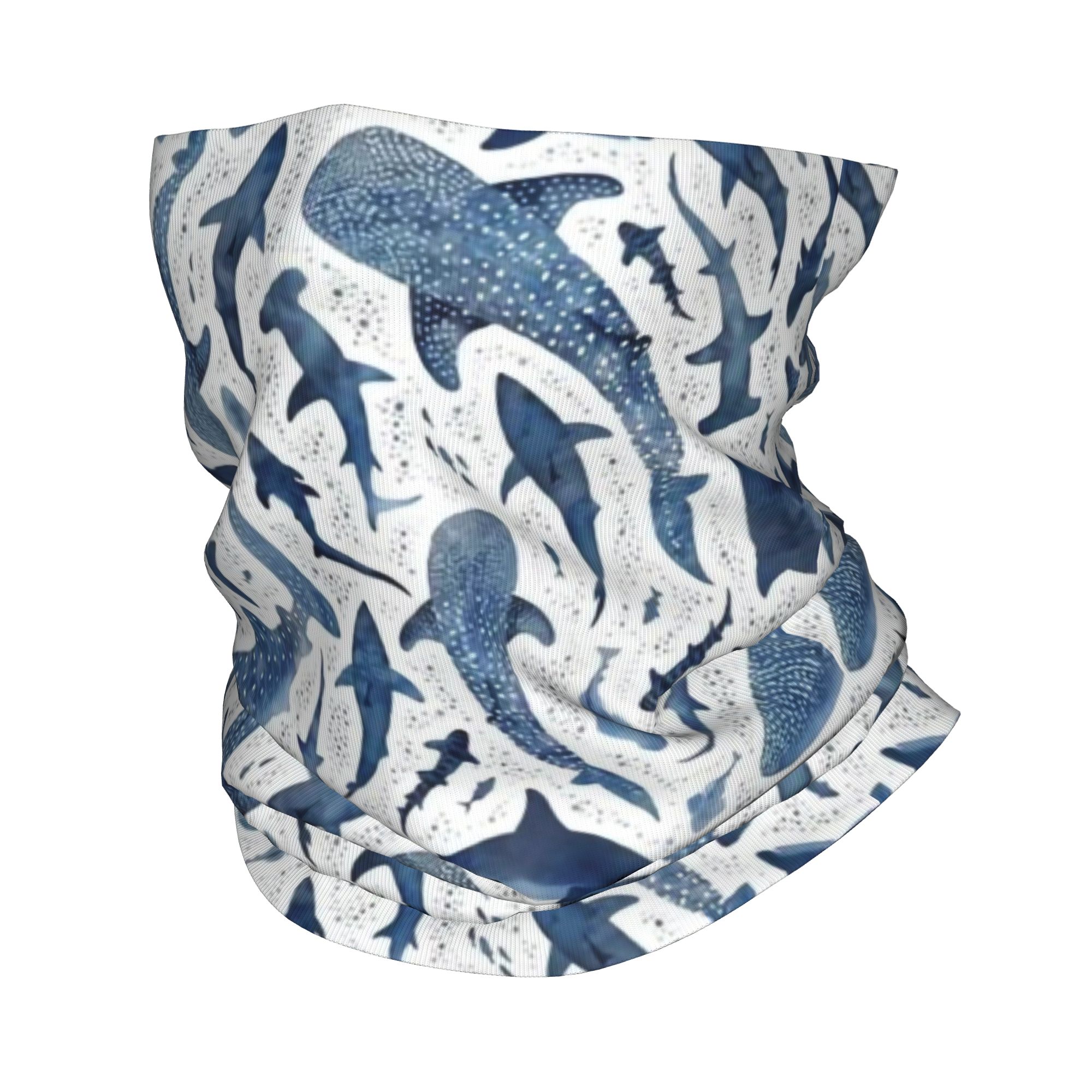 Neck Gaiter Face Cover - Personalizado azul aquarela tubarão bandana pescoço