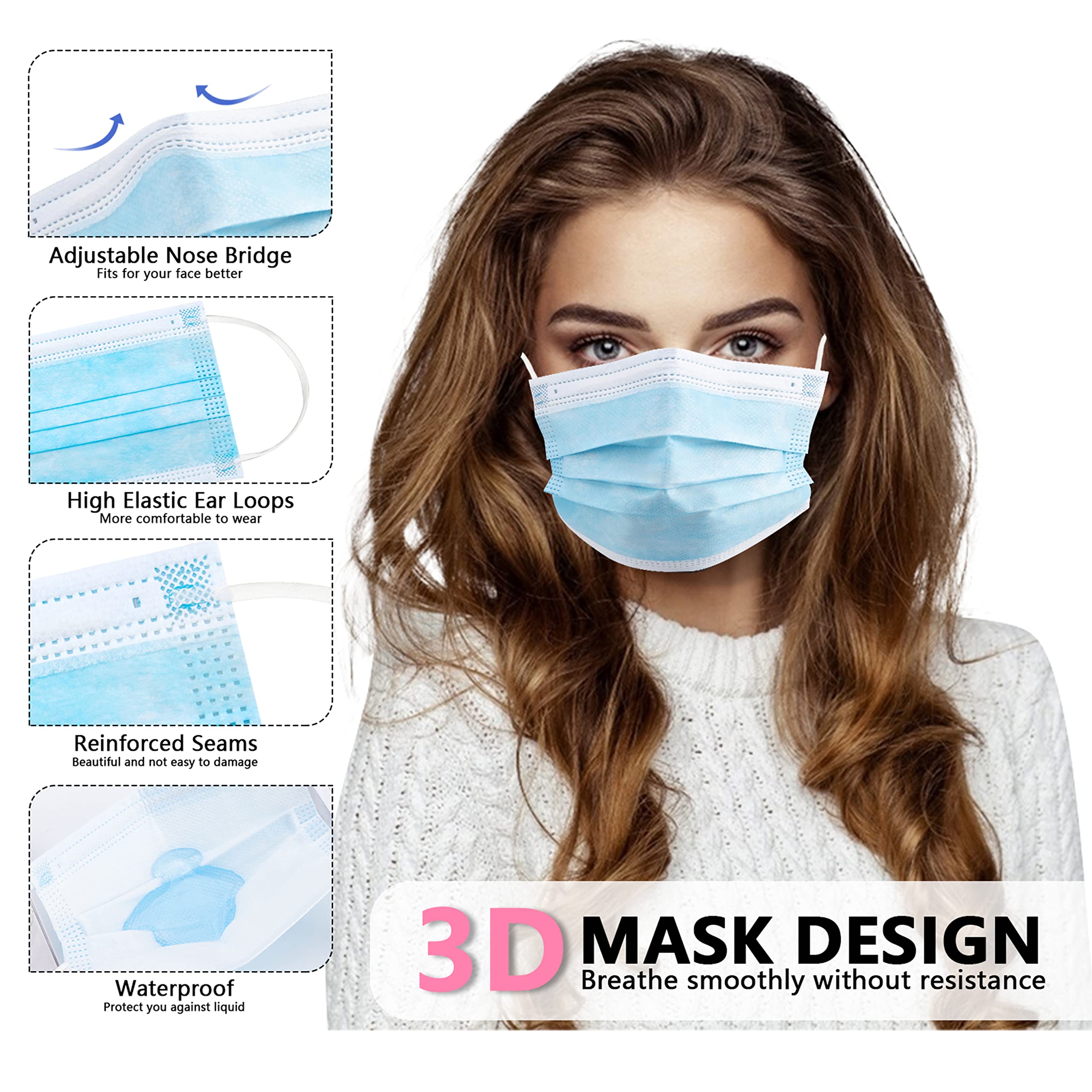 50/100 PCS Caixa Máscaras faci - Disposable Mask Blue avaliação e preço