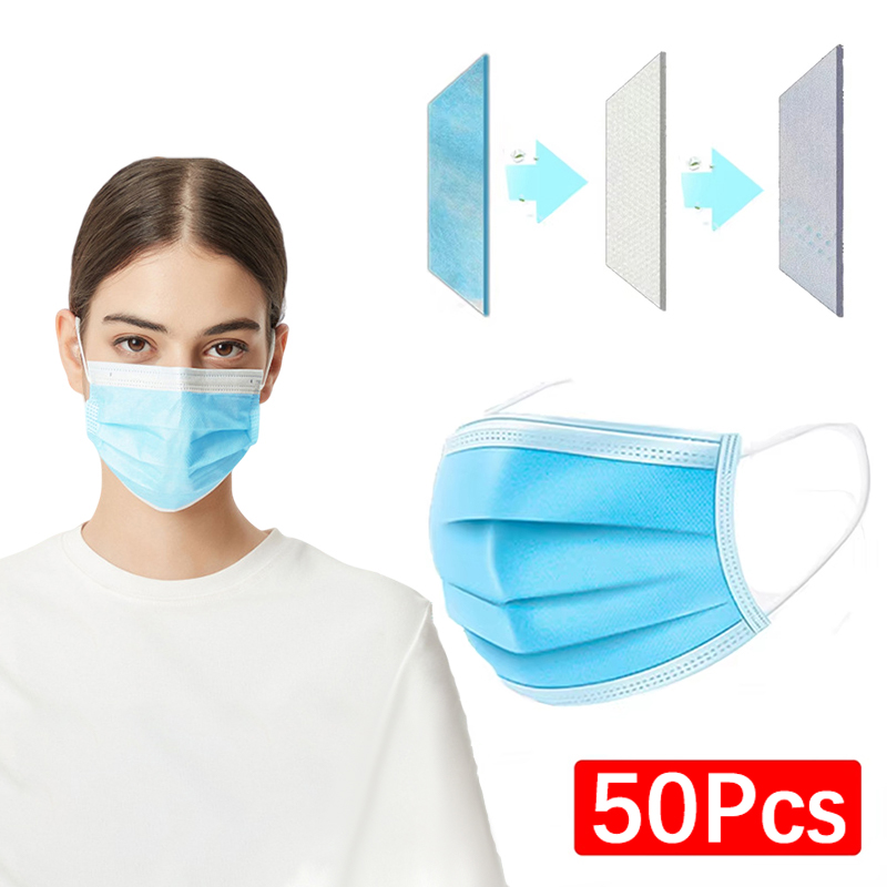 50 pçs máscara de 3 camadas má - Disposable Mask Blue avaliação e preço